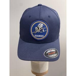 NWOT Flexfit L/XL Navy Seabees Hat US Military Embroidered Patch Baseball Cap